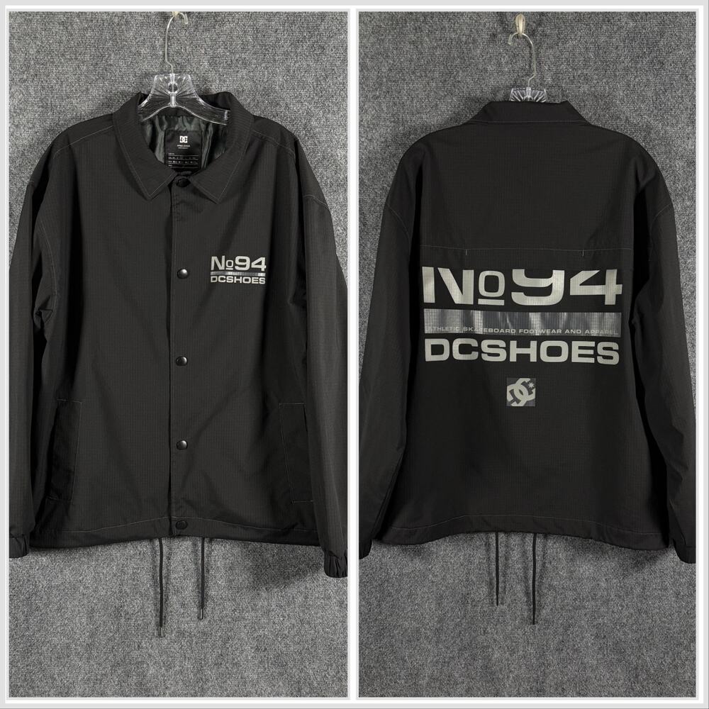 DC Shoes Static 94 Coaches Windbreaker Mens M Black Skateboarding Streetwear